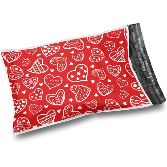 LAST ONE) 25 10X13 Red & White Hearts Poly Mailers, Shipping Envelopes - Picture 4 of 4